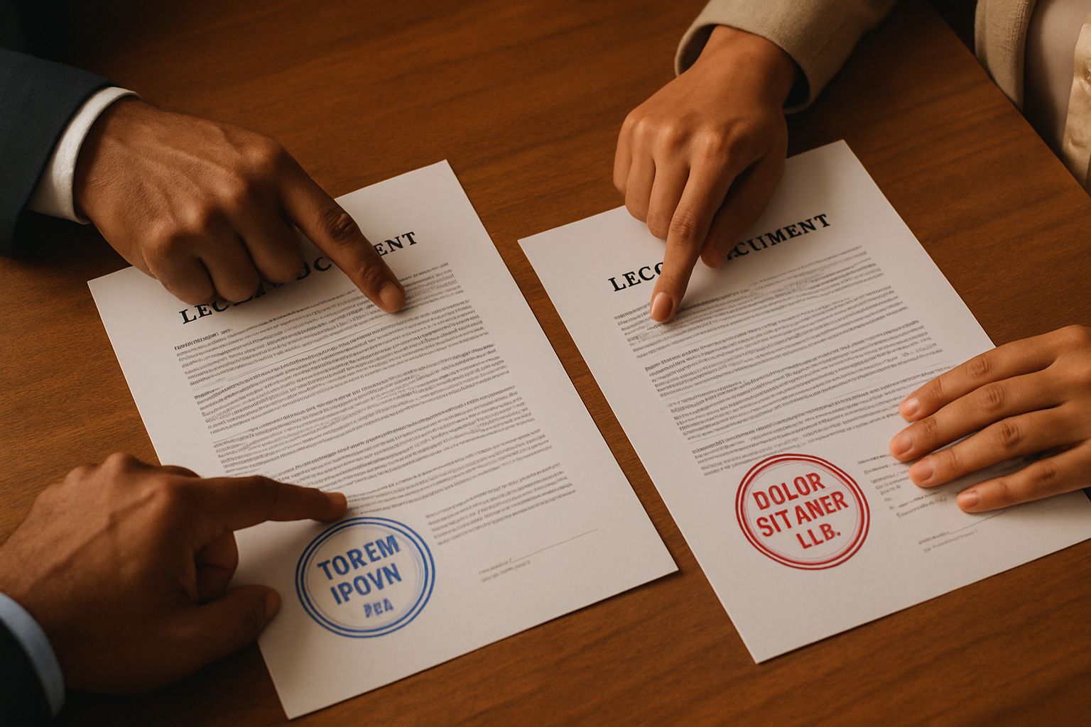 Legal teams reviewing documents in AI Naming Dispute with company logos visible.