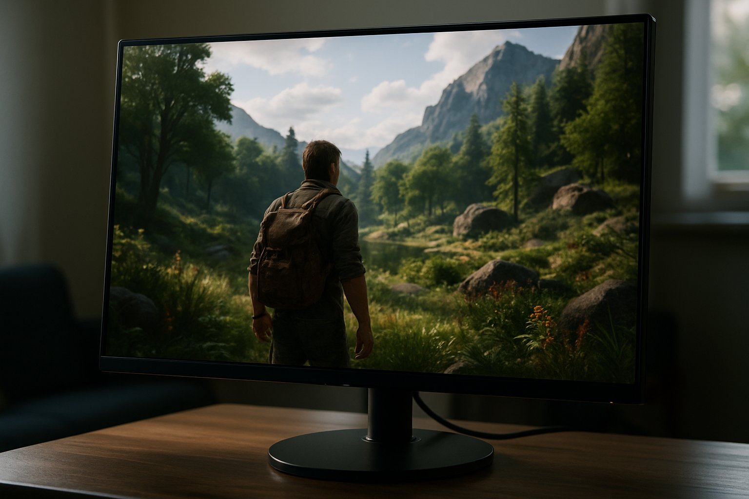 Creative Visual Authenticity shown through lifelike gaming graphics on a premium monitor.