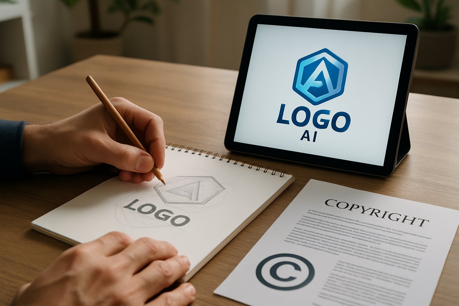 Trademark Infringement Risk indicated by comparing AI-generated and original logos with copyright documents