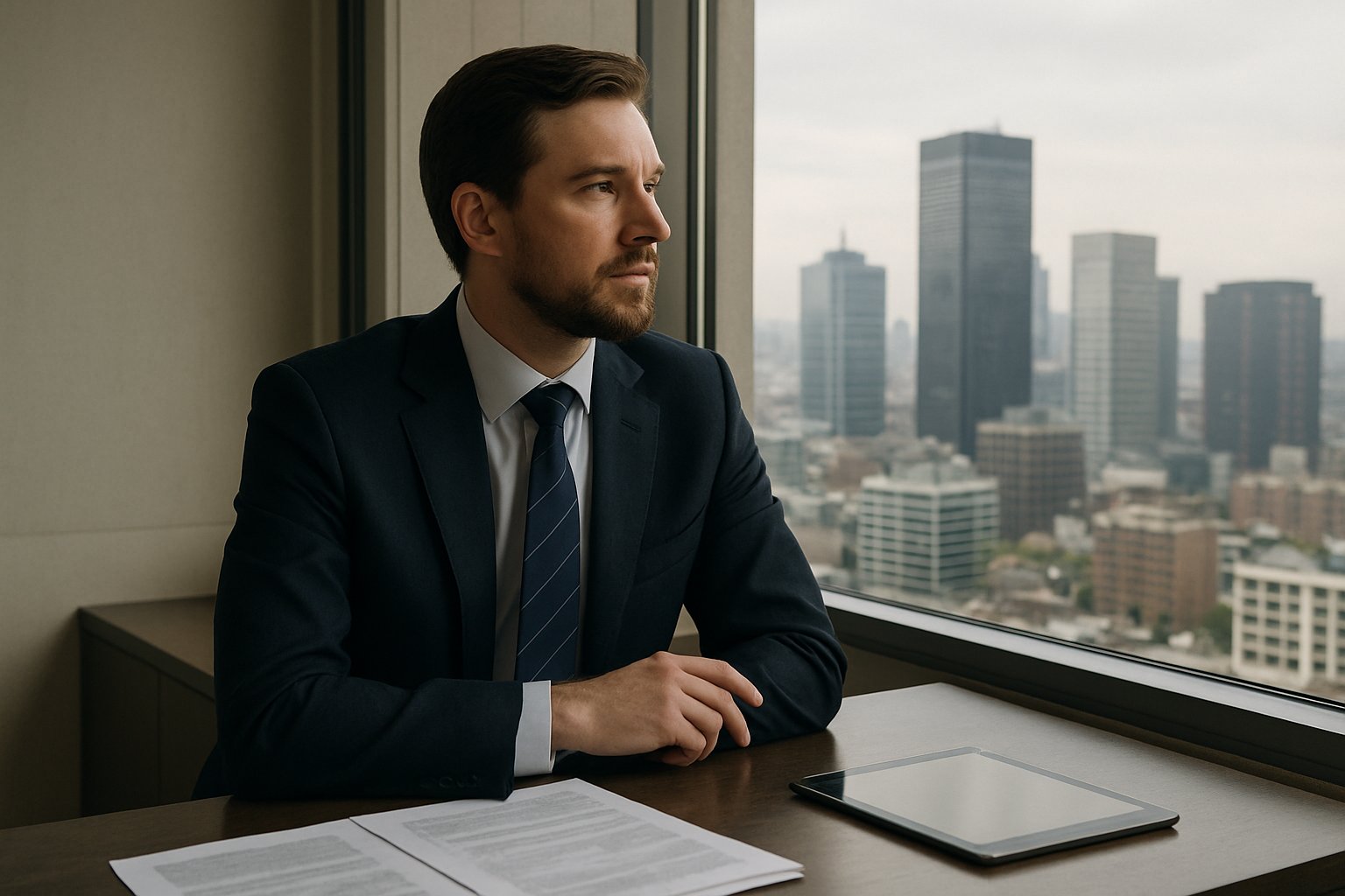 Worried business manager reflecting on the Management Role Crisis in modern office
