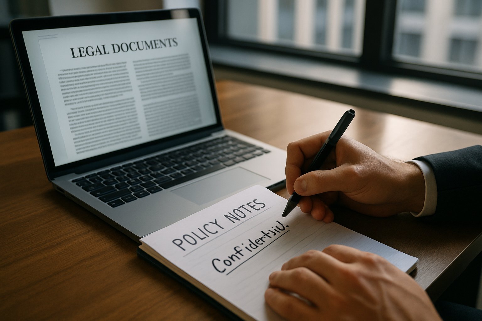 Attorney-Client Privilege AI risks shown by handwritten confidential notes and digital documents.