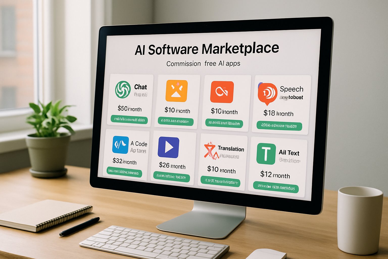 Computer screen displaying AI Software Marketplace homepage with third-party tools