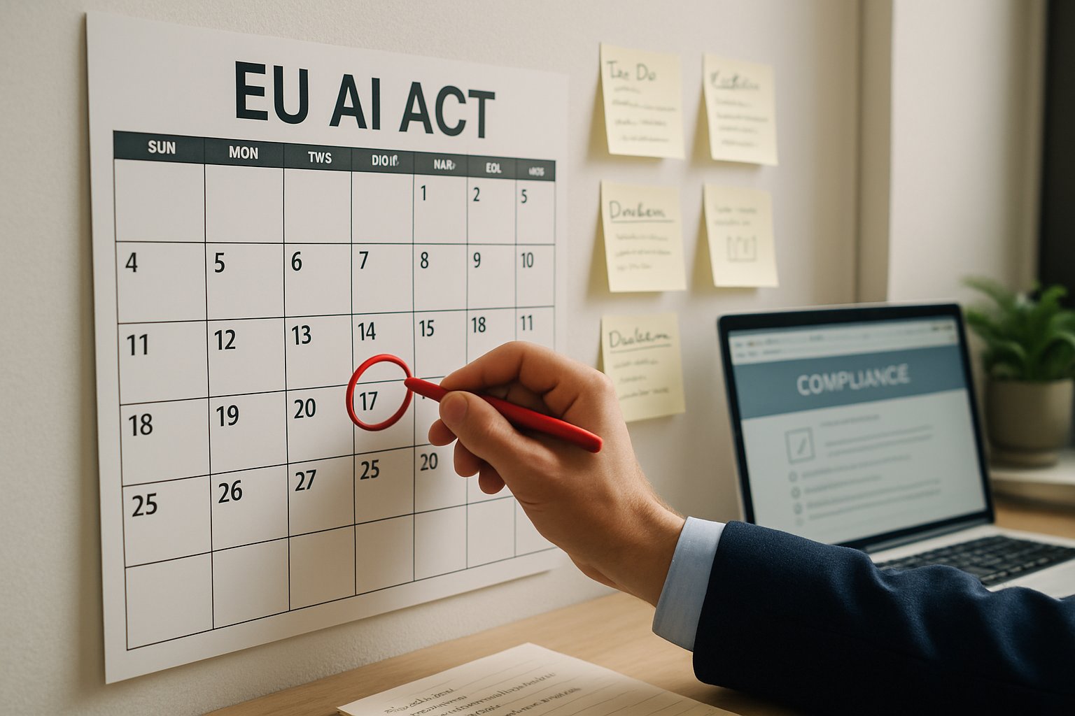 Marking EU AI Act deadline on office calendar for compliance planning.