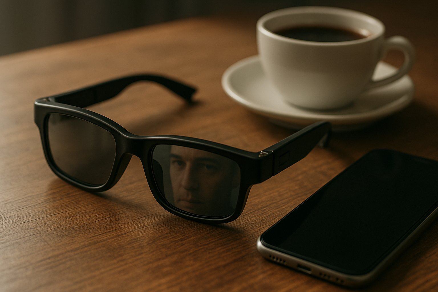 Meta Smart Glasses on table with smartphone