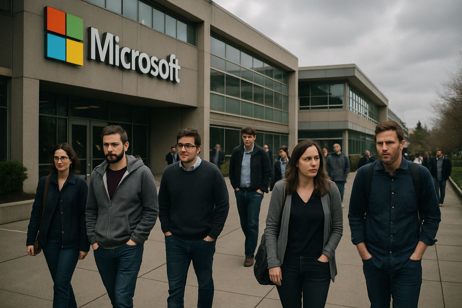 Microsoft employees experiencing Tech Corporate Restructuring on campus grounds