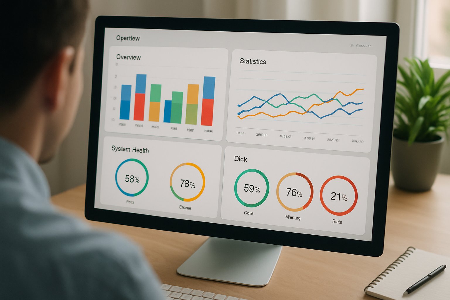 Monitoring tools dashboard interface on office computer