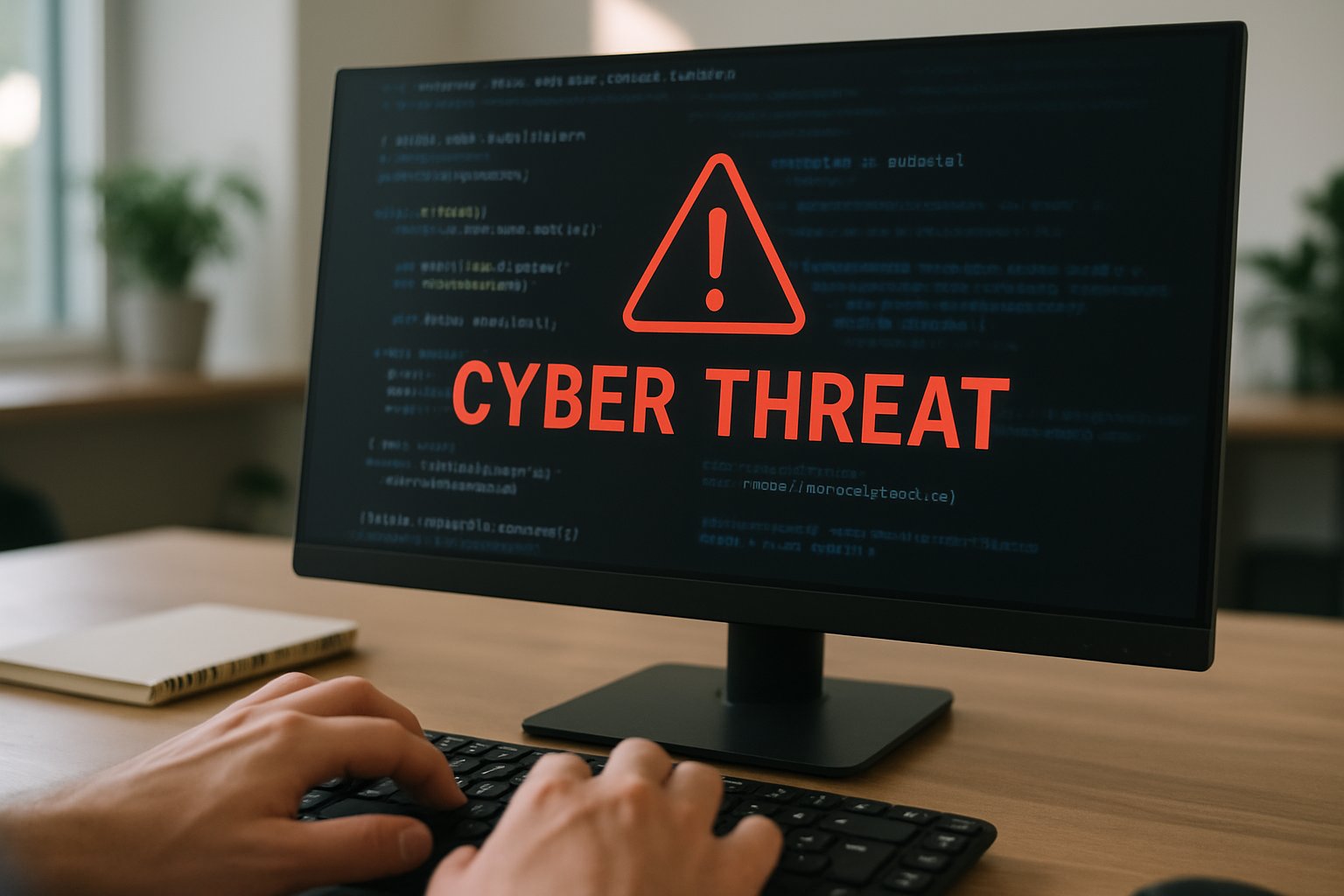 Computer screen shows Cyber Threats warning related to agentic AI at a global summit.