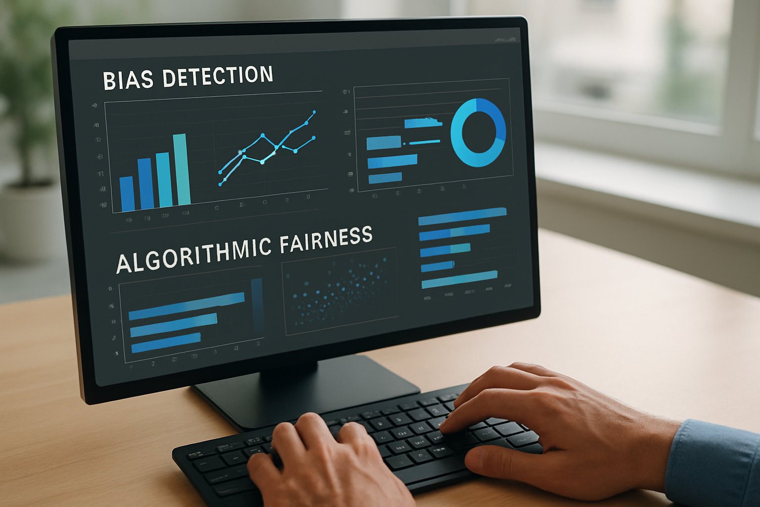 Data analyst monitoring Algorithmic Fairness using charts and graphs.