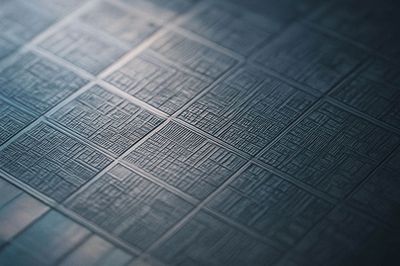 Lithography Innovation shown on detailed silicon wafer with nanometer circuit patterns.