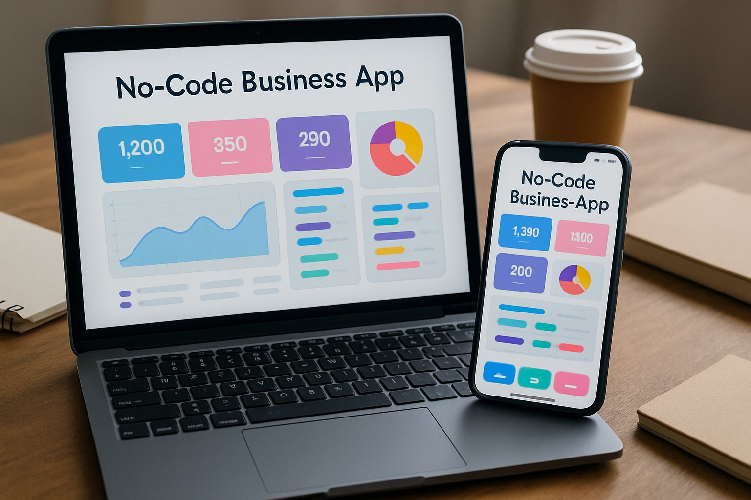 Screens showing intuitive No-Code Business Apps interfaces for business productivity.