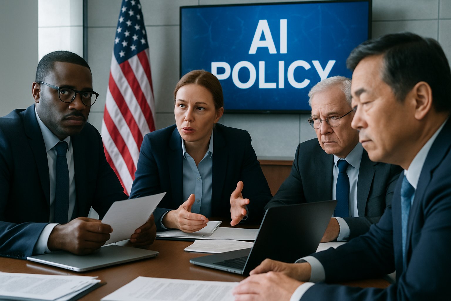 Policymakers meeting to discuss Federal AI Preemption compliance strategies.