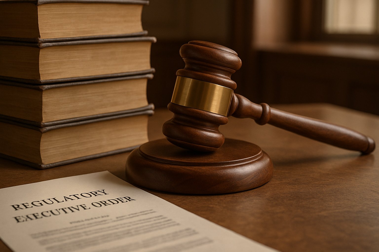 Judge's gavel and books with Regulatory Executive Order document