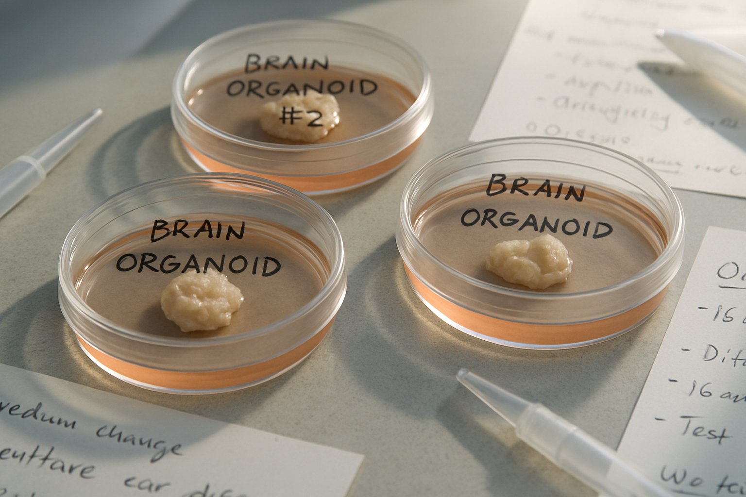 Close-up photo of organoids in a lab bench for Biological Computational Science research.