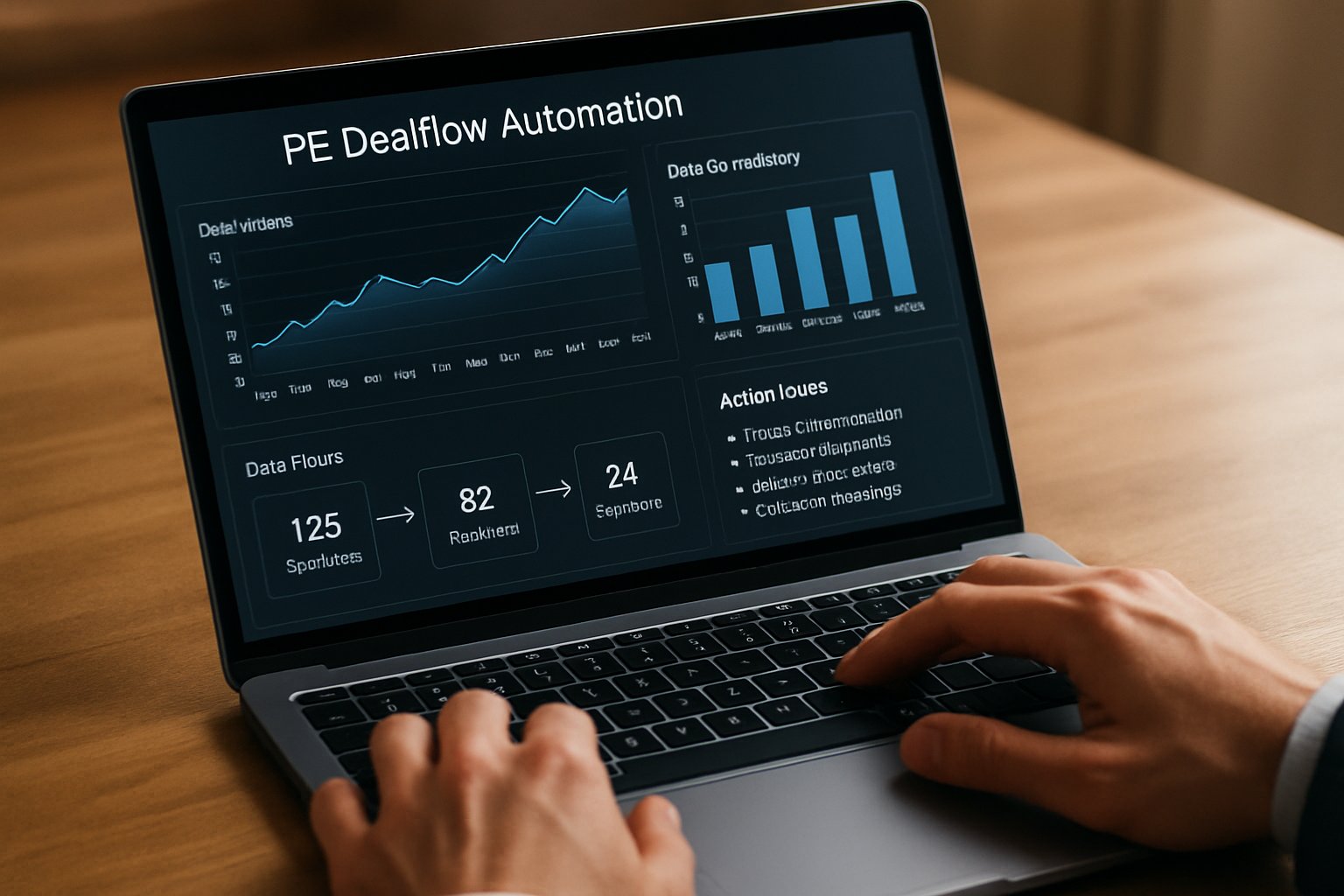 PE Dealflow Automation dashboard on a professional's laptop screen.