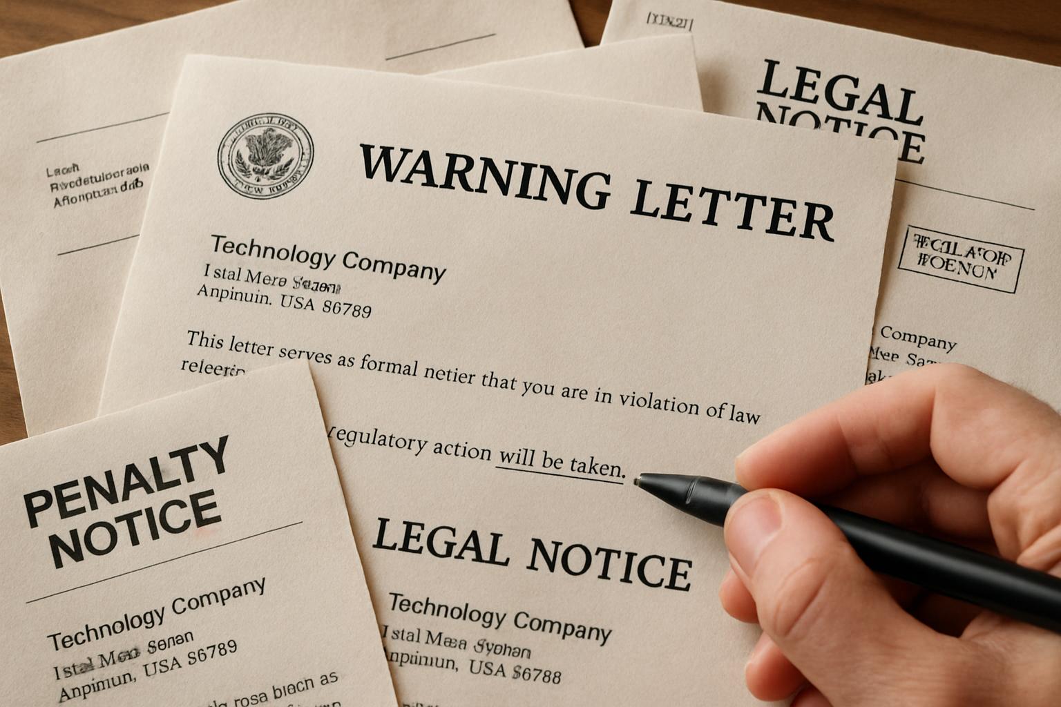 Regulatory Failure represented by legal notices and compliance penalty letters.