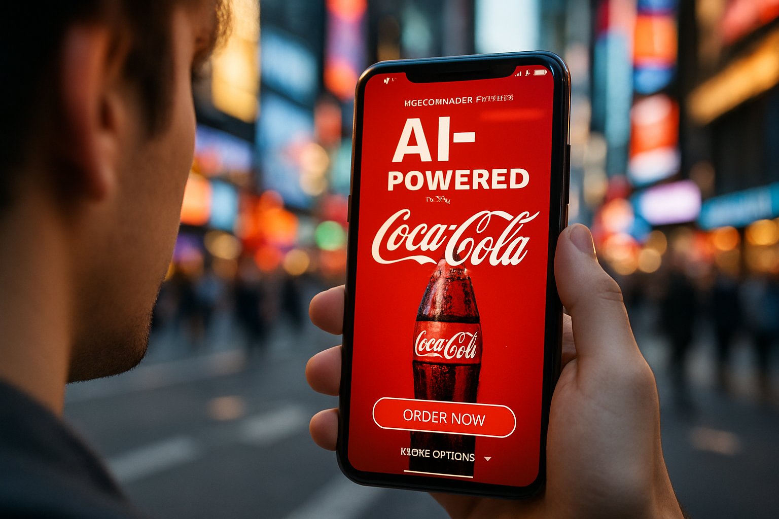Consumer AI Marketing delivers personalized Coca-Cola ad on smartphone.