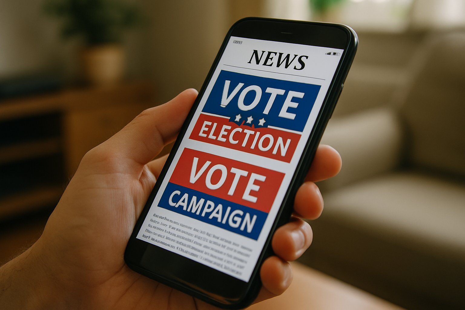 Individual exposed to Political Persuasion Risk via online messages on smartphone.