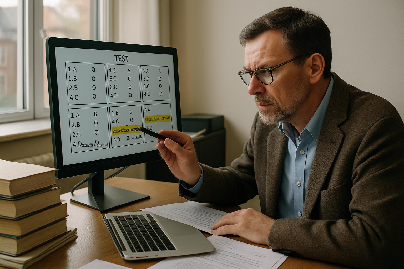Academic Dishonesty detection by a professor reviewing digital exam submissions.