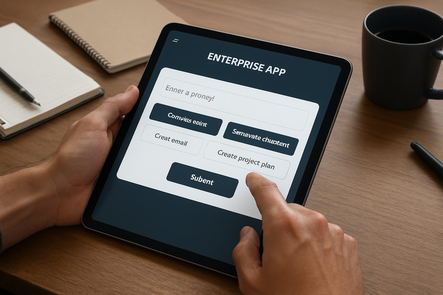 User Interface Innovation shown on prompt-based enterprise tablet application.