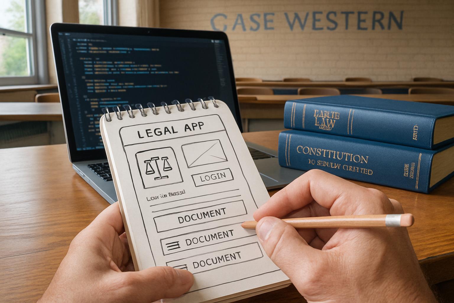 Rapid Iteration showcased through hand-drawn legal app wireframe at Case Western.