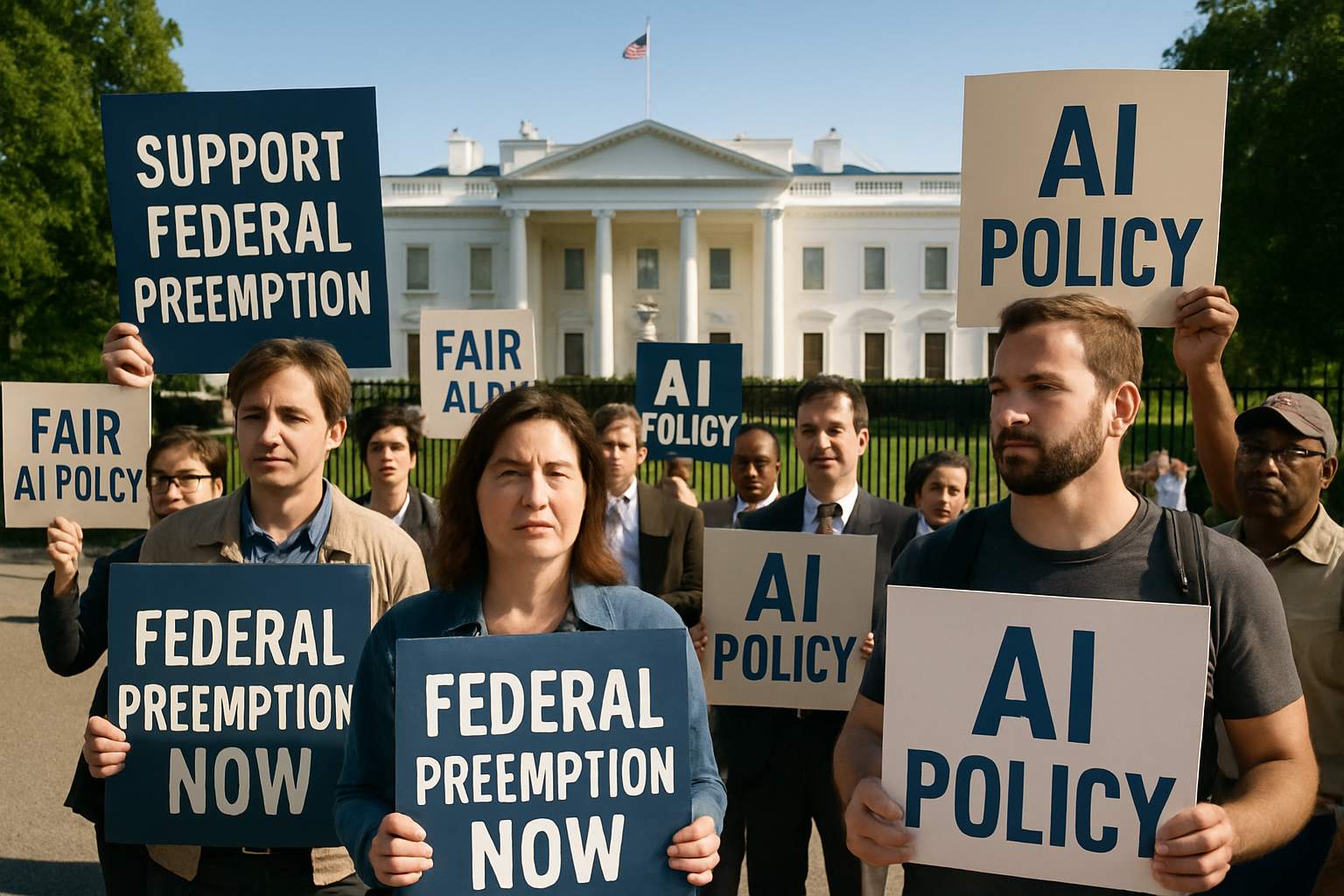 Federal Preemption protest outside White House about national AI policies.