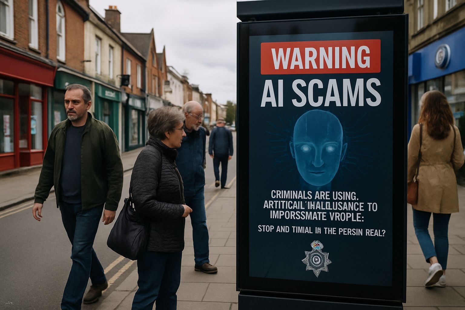 British high street poster warns public about rising UK AI Scams