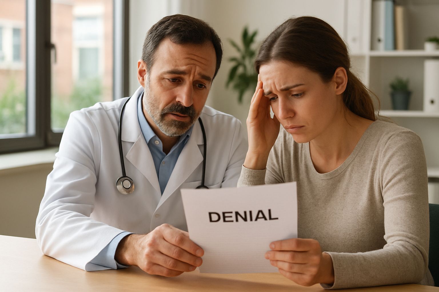 Doctor and patient review Medical Profit Ethics issues in AI claim denial letter.