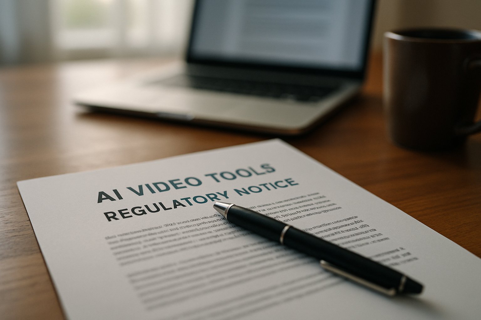 Legal document about Video AI Suspension for Seedance on desk with laptop.