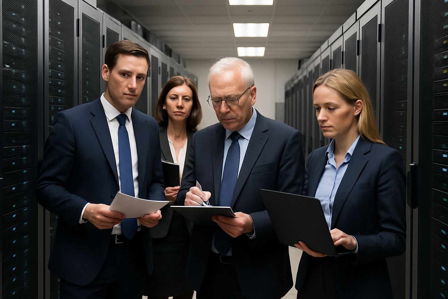 Net Zero compliance audit in a UK datacentre by regulatory officials.