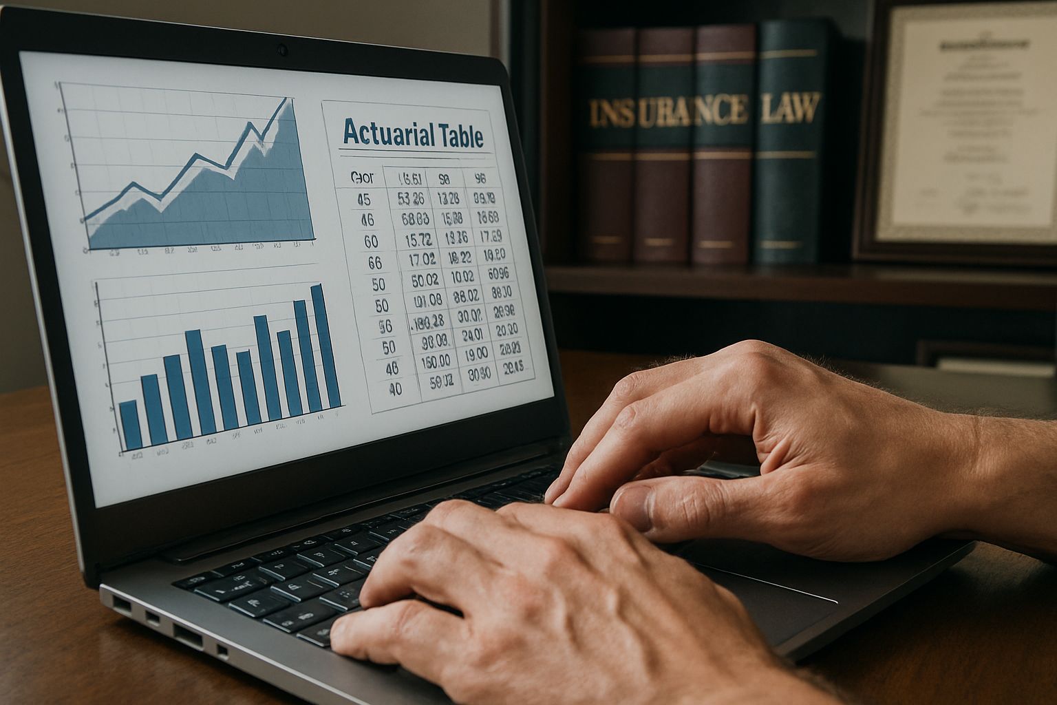 Actuarial Fairness Crisis data reviewed on laptop by insurance professional.