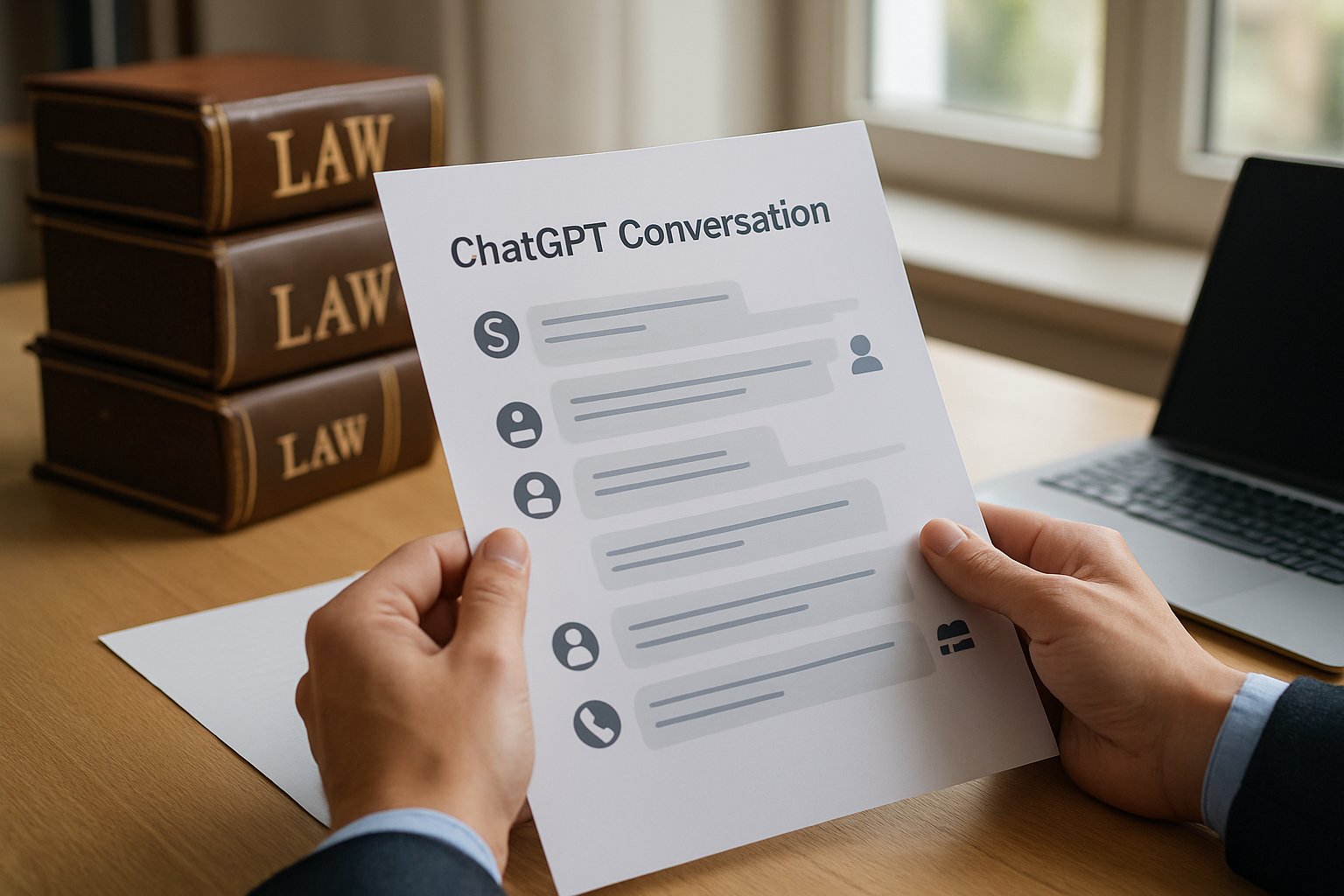Attorney reviewing ChatGPT evidence for potential legal misuse in a modern office