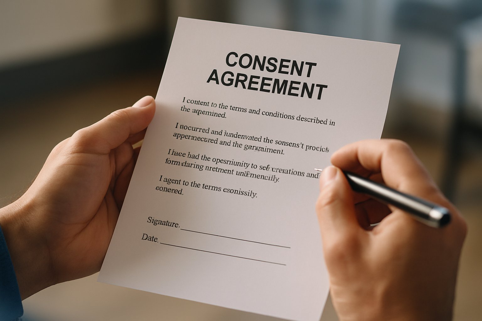 Hands review consent agreement amid AI Consent Controversy concerns.