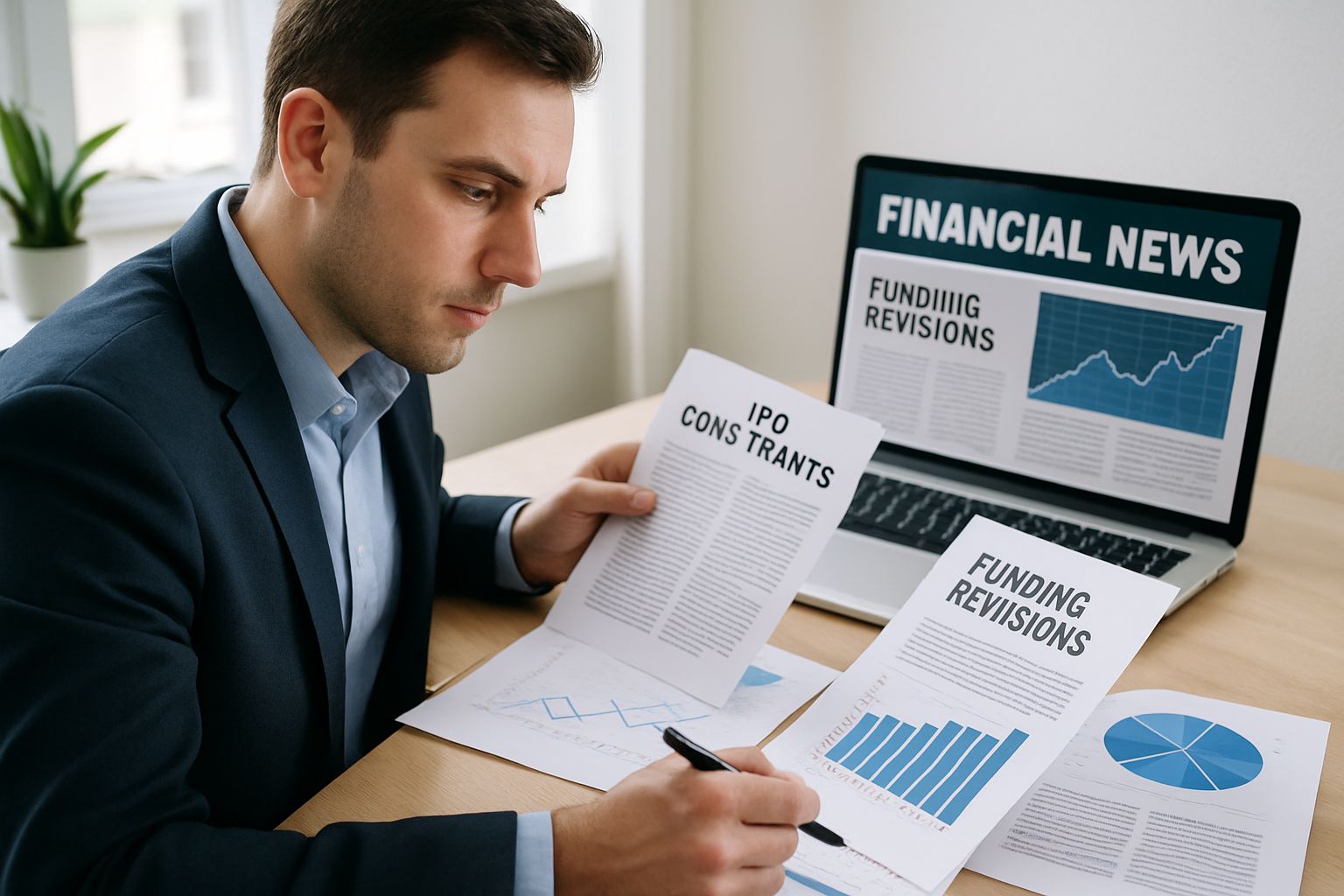 Financial analyst reviewing IPO Constraints and funding revisions.