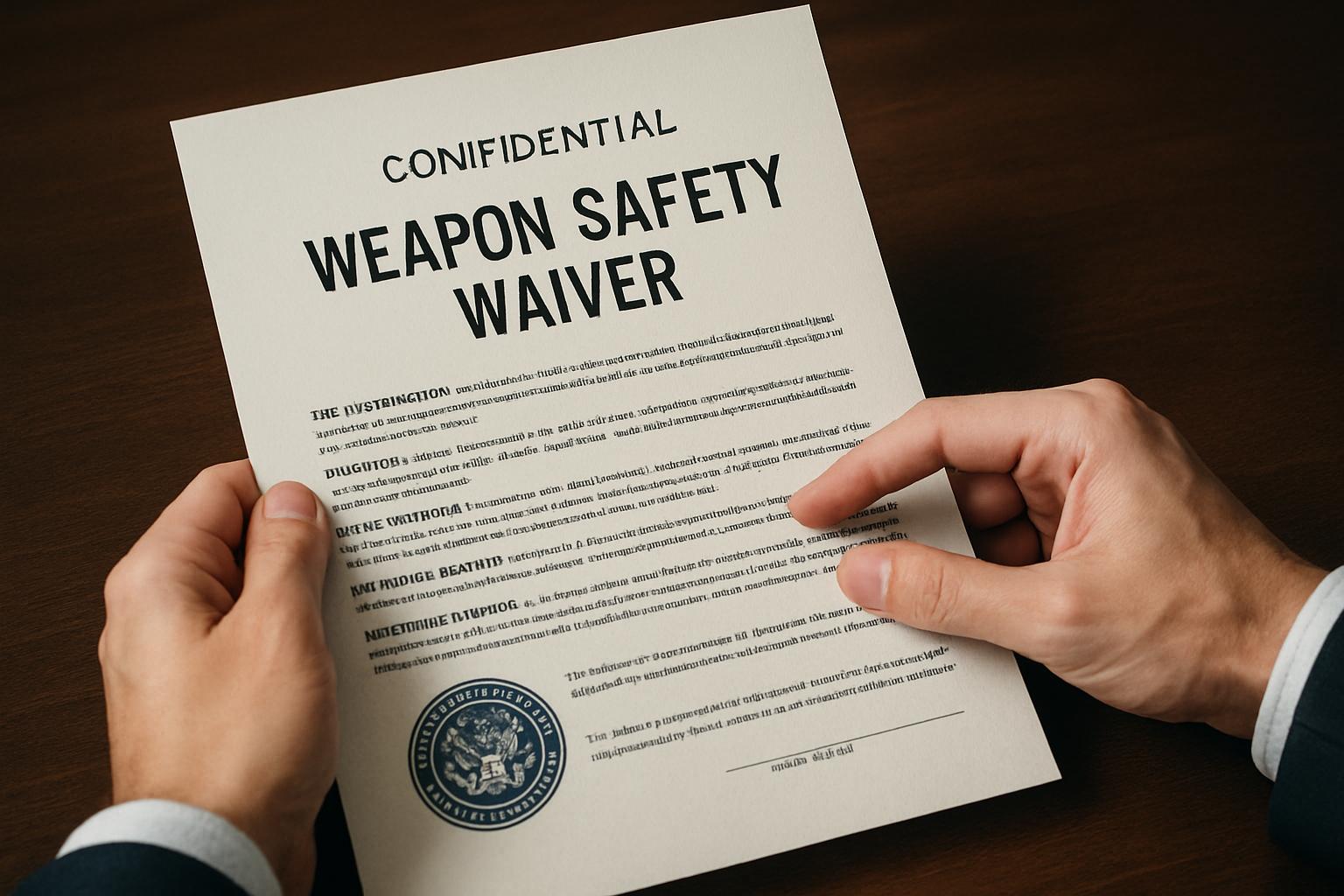 Weapon Safety Waiver document under legal review on desktop