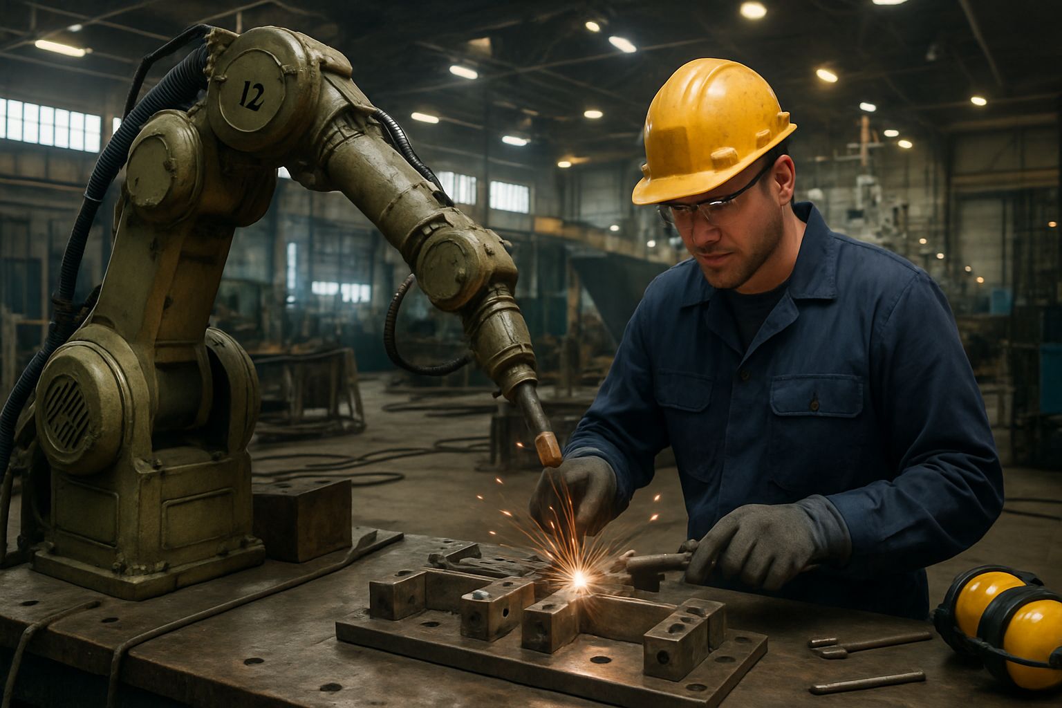 Technician and Military Robotics arm repair Navy equipment