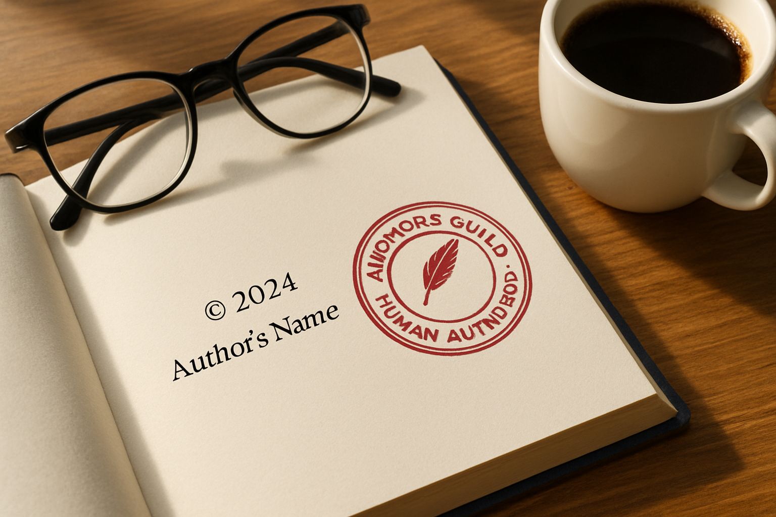 Book title page with Human Authored seal supporting Creative Rights.
