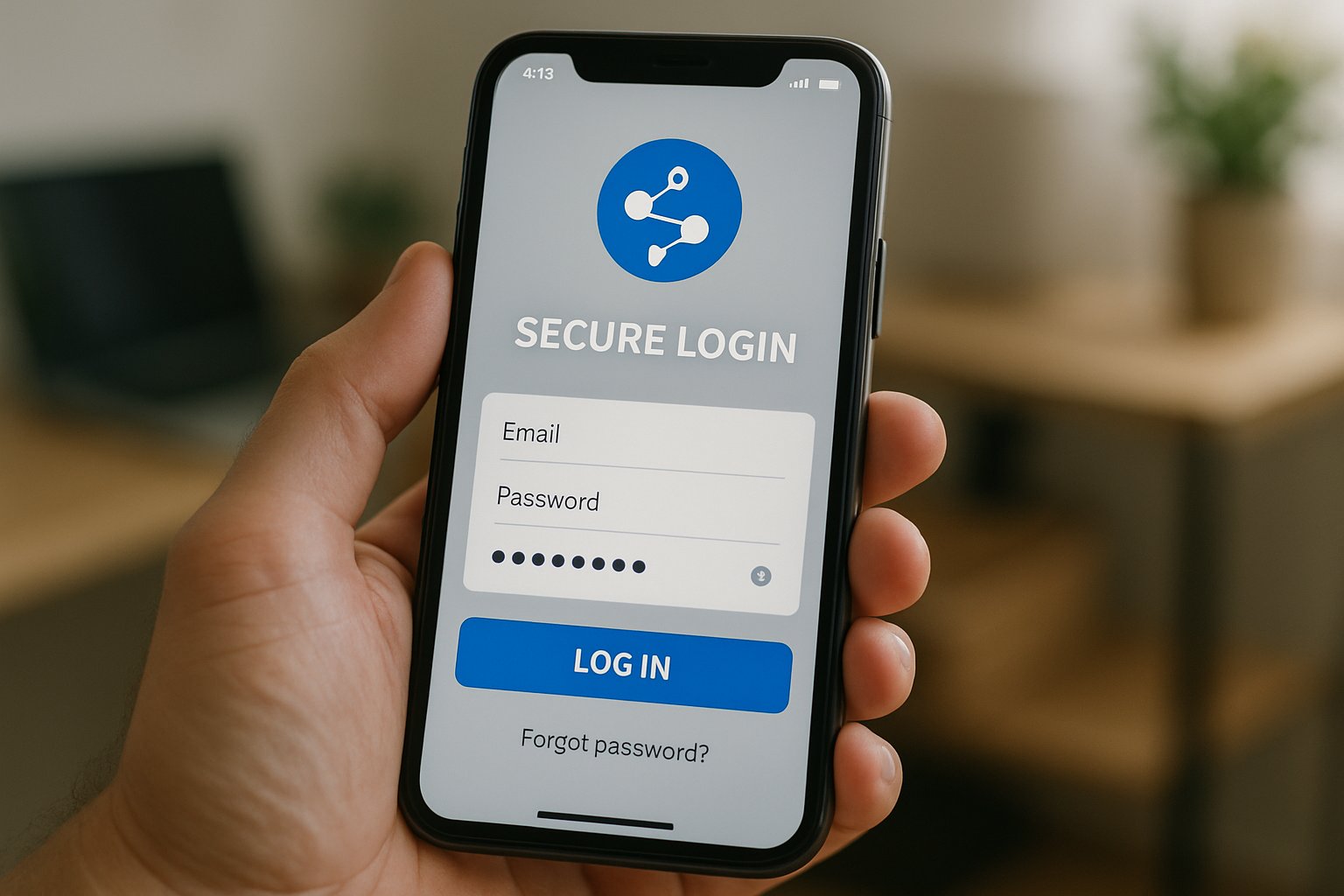Person accessing Autonomous Social Connectivity app on smartphone with secure login.