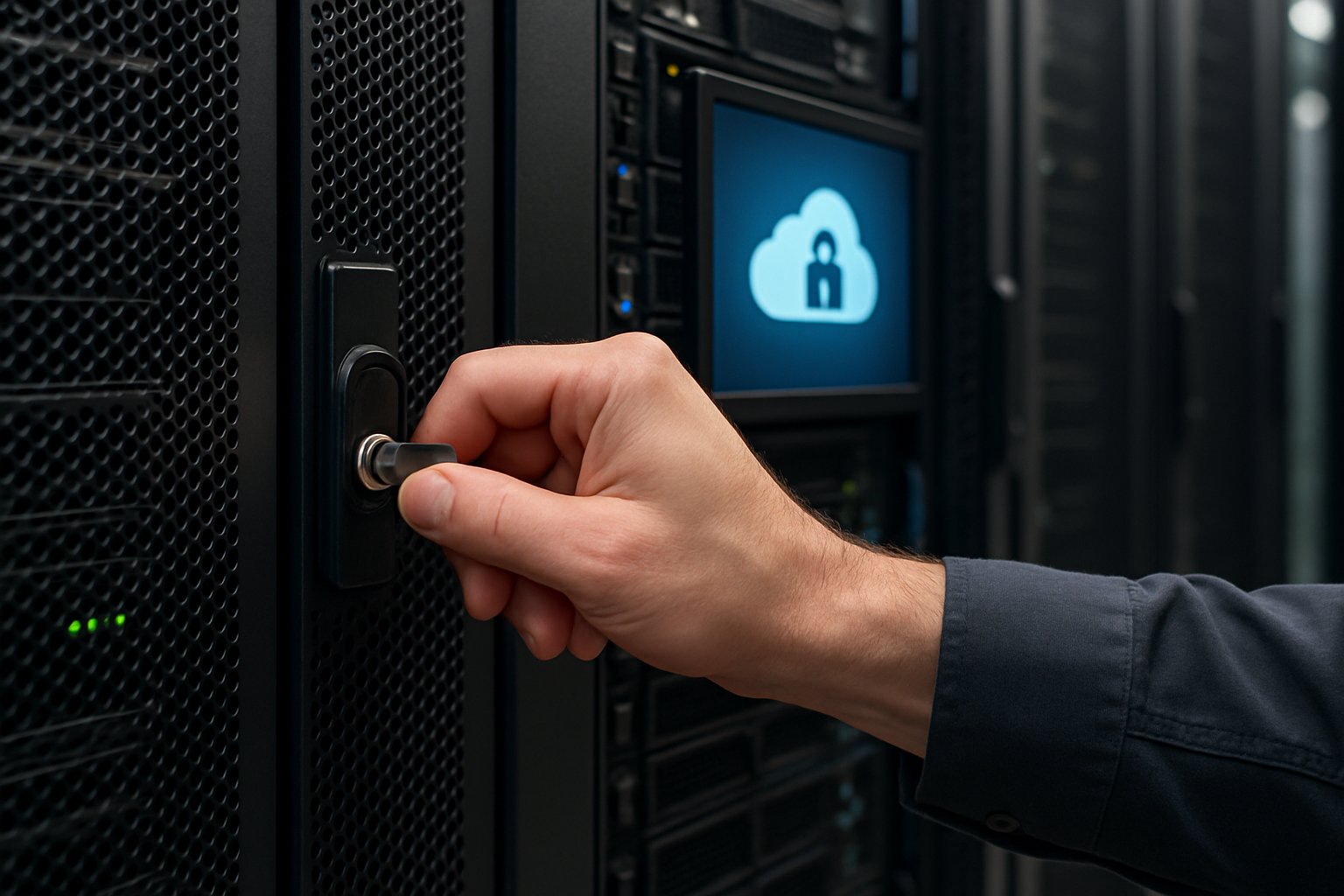 Secure cloud storage server with privacy protections in data center.