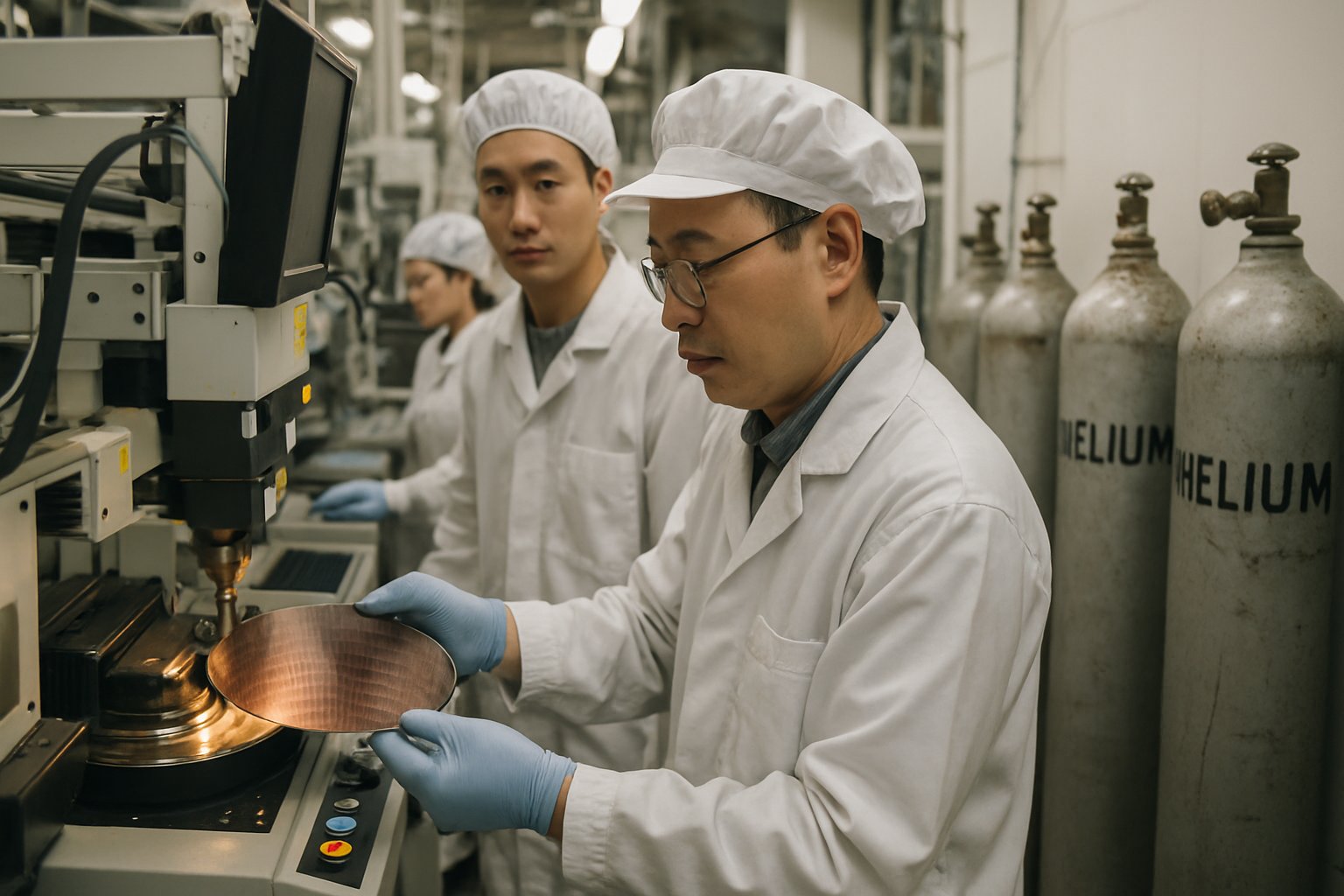 Electronics factory illustrates supply chain fragility with helium shortage risk.