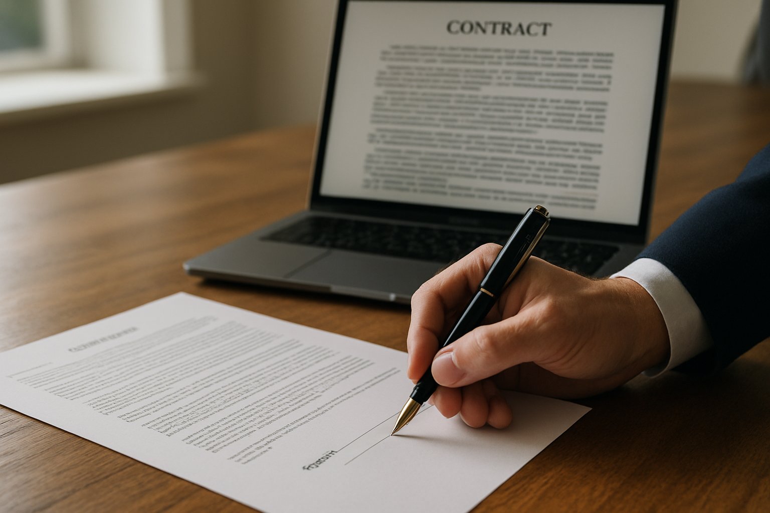 Signing a legal document related to Professional Authorship ethics.