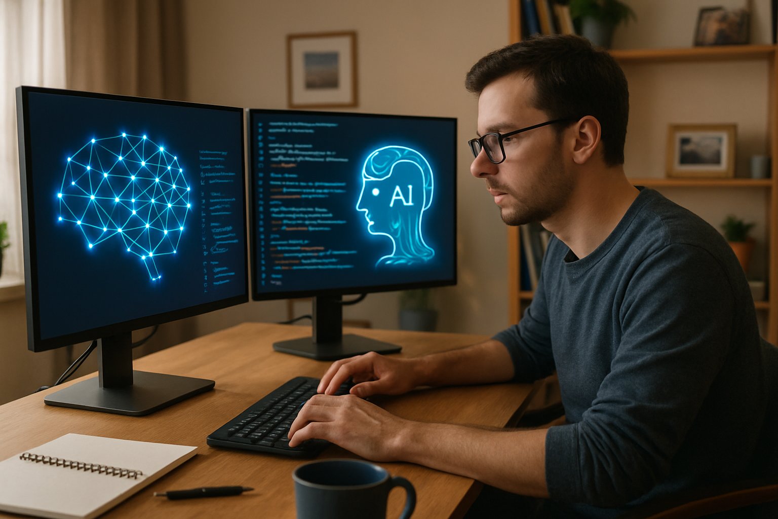 Developer working independently on AI Software Development tasks in home office
