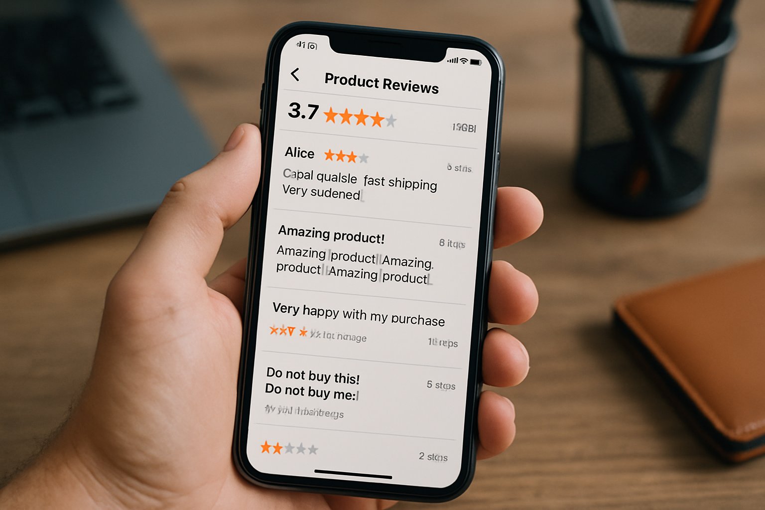 E-commerce Fraud Risk illustrated by suspicious AI-generated product reviews.