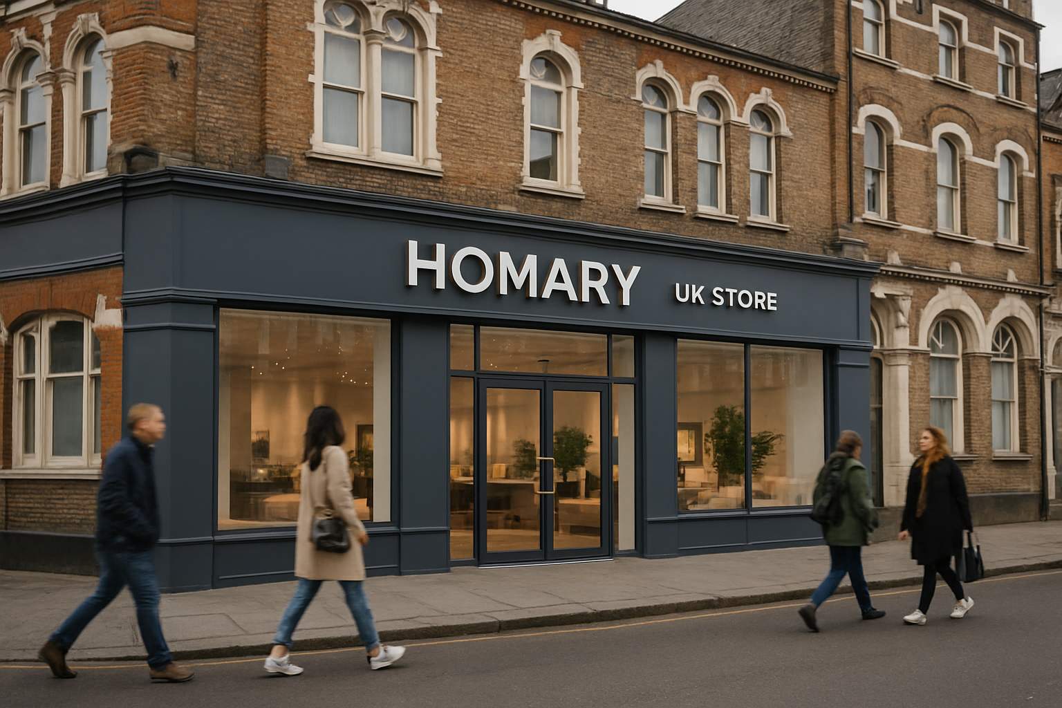 Exterior view of Homary UK Store showroom in Chiswick, London with store branding.