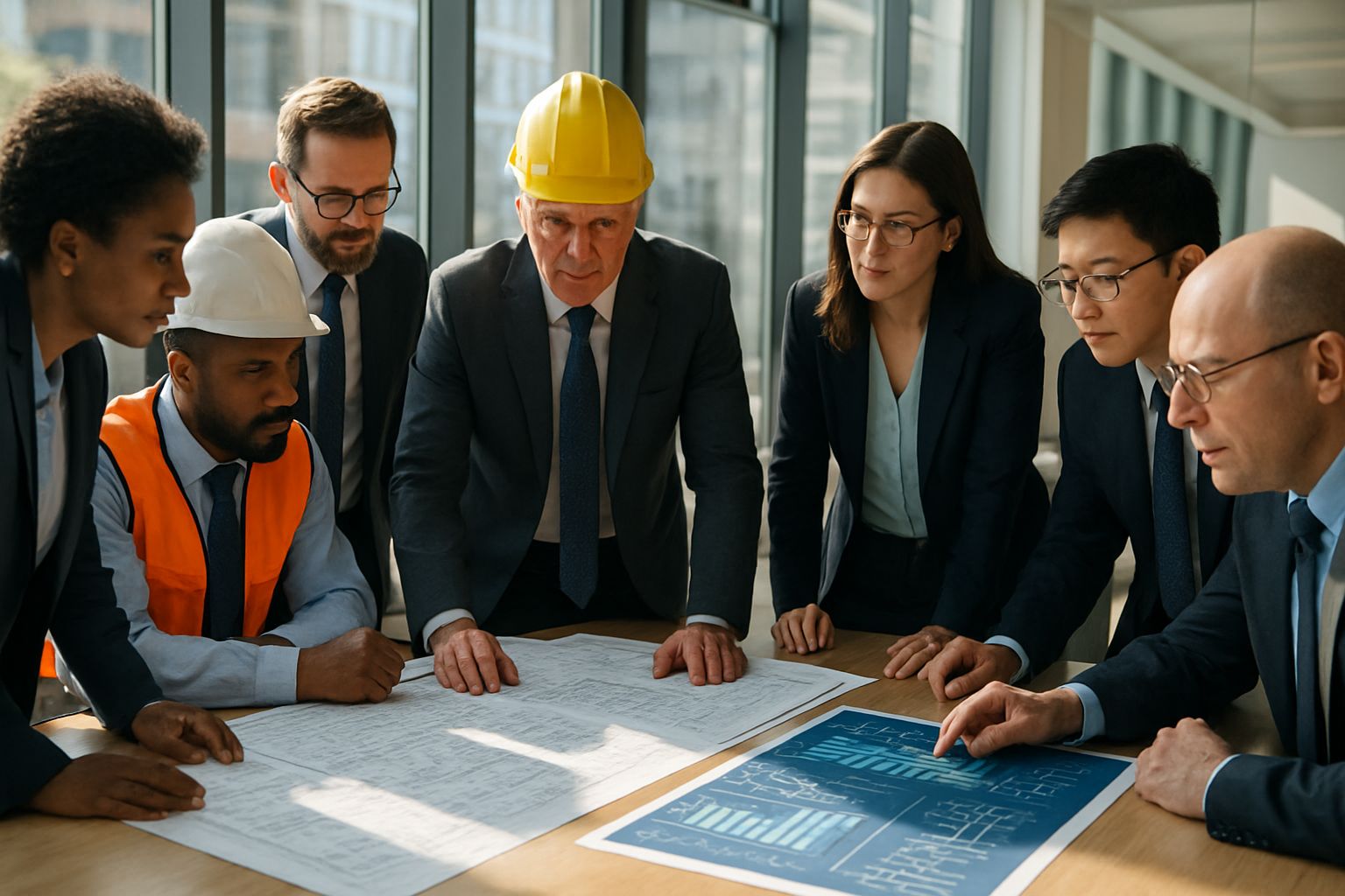 Executives discuss modern Grid Infrastructure Economics strategies at meeting table.