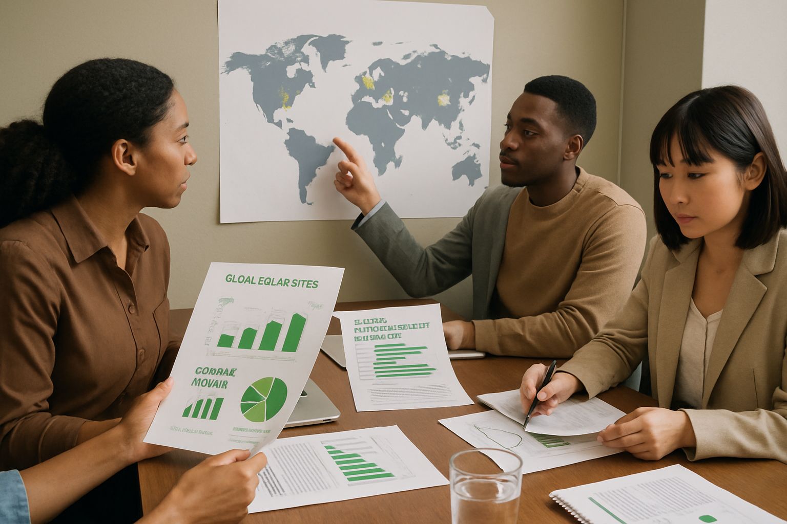 Sustainable Power Procurement team reviews solar strategy and global clean energy impact.