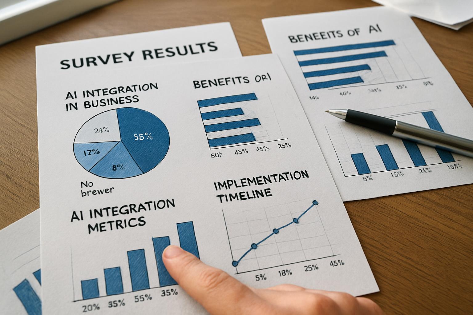 Printed survey data highlighting C-Suite AI Strategy insights on an executive's desk.