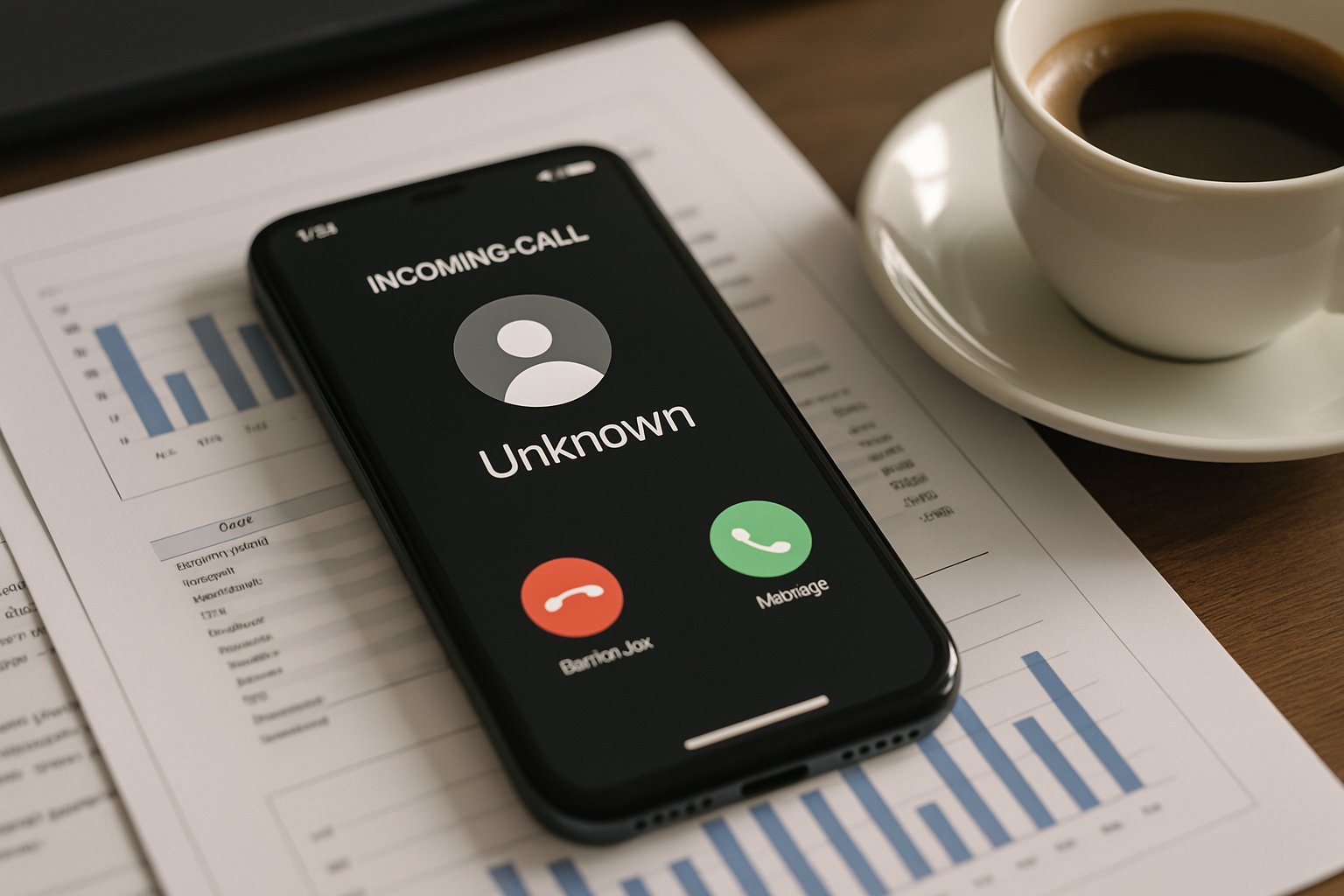 Smartphone shows unknown caller as part of Social Engineering Attack scenario