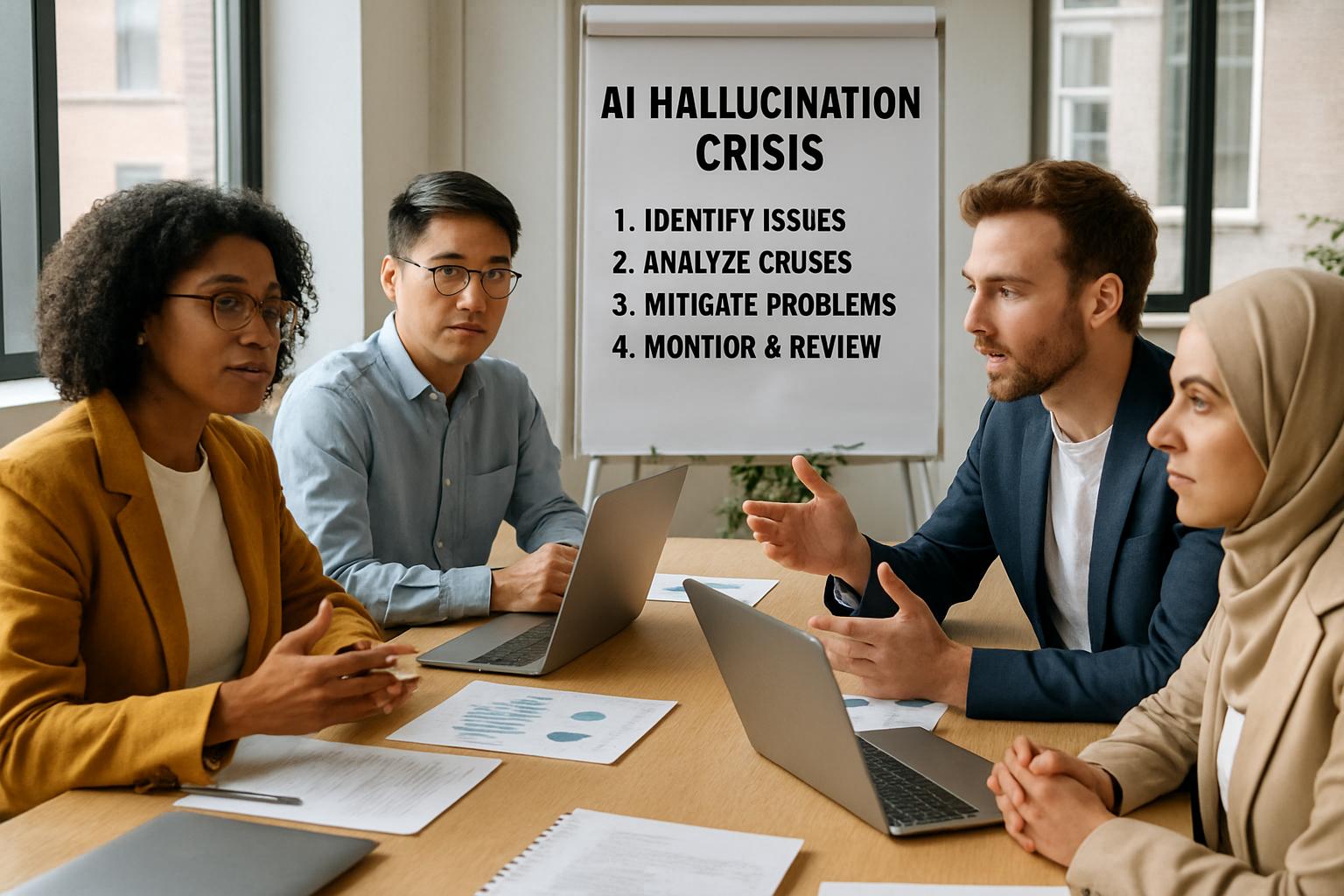 Brand representatives in meeting addressing the AI Hallucination Crisis.