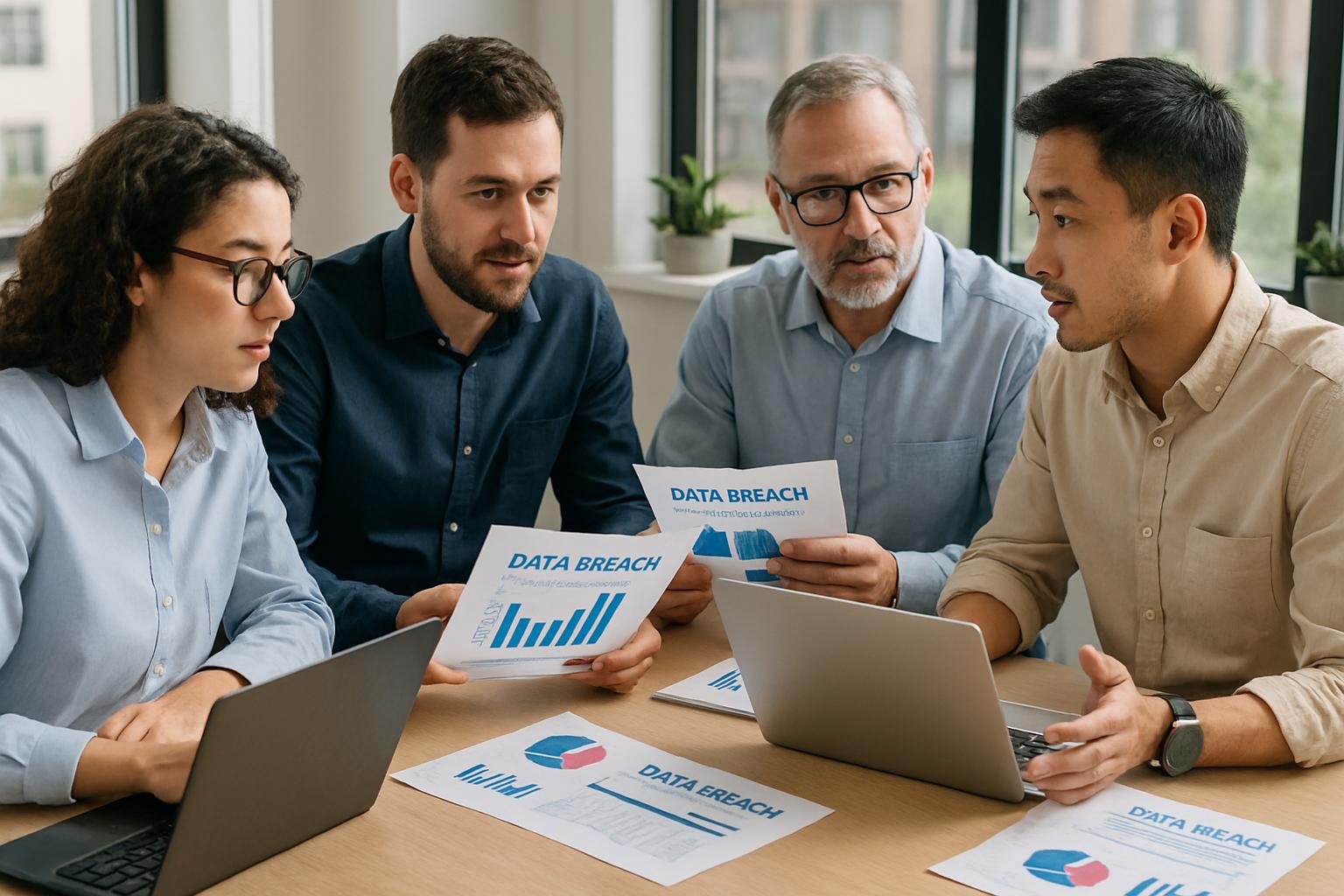 Advanced Cyber Risk discussed by IT professionals reviewing 2025 breach statistics.