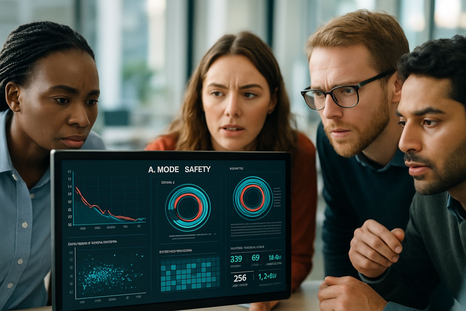 Tech team reviews Model Safety Risks data visualizations together